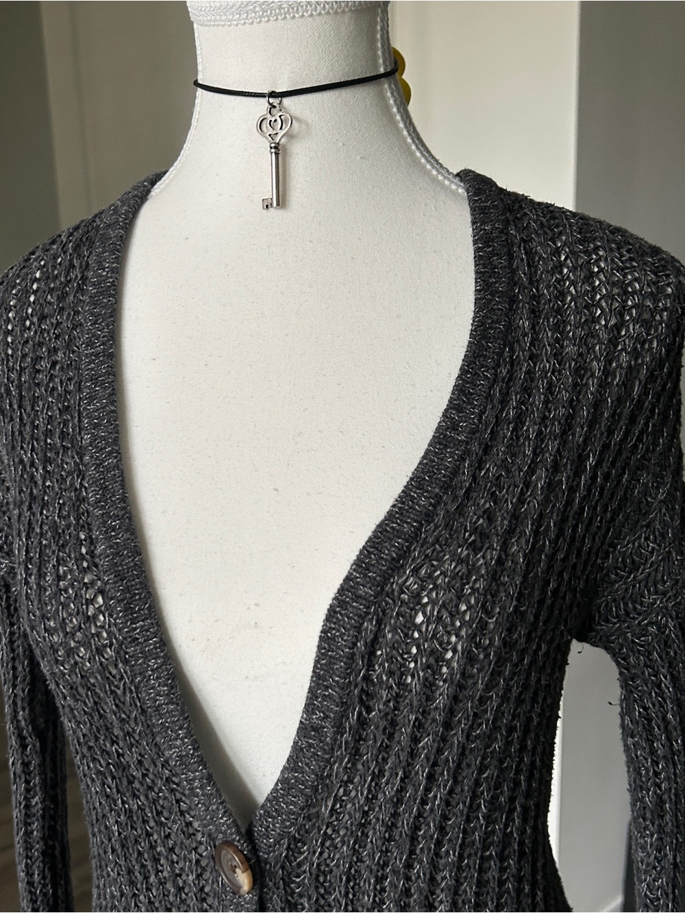 Y2K Grunge “American Eagle” Basic Dark Gray  Knit Button-up Cardigan - Picture 2 of 7